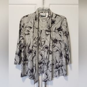 Alfred Dunner Gray Floral Top with Fashion Necklace Petite Medium